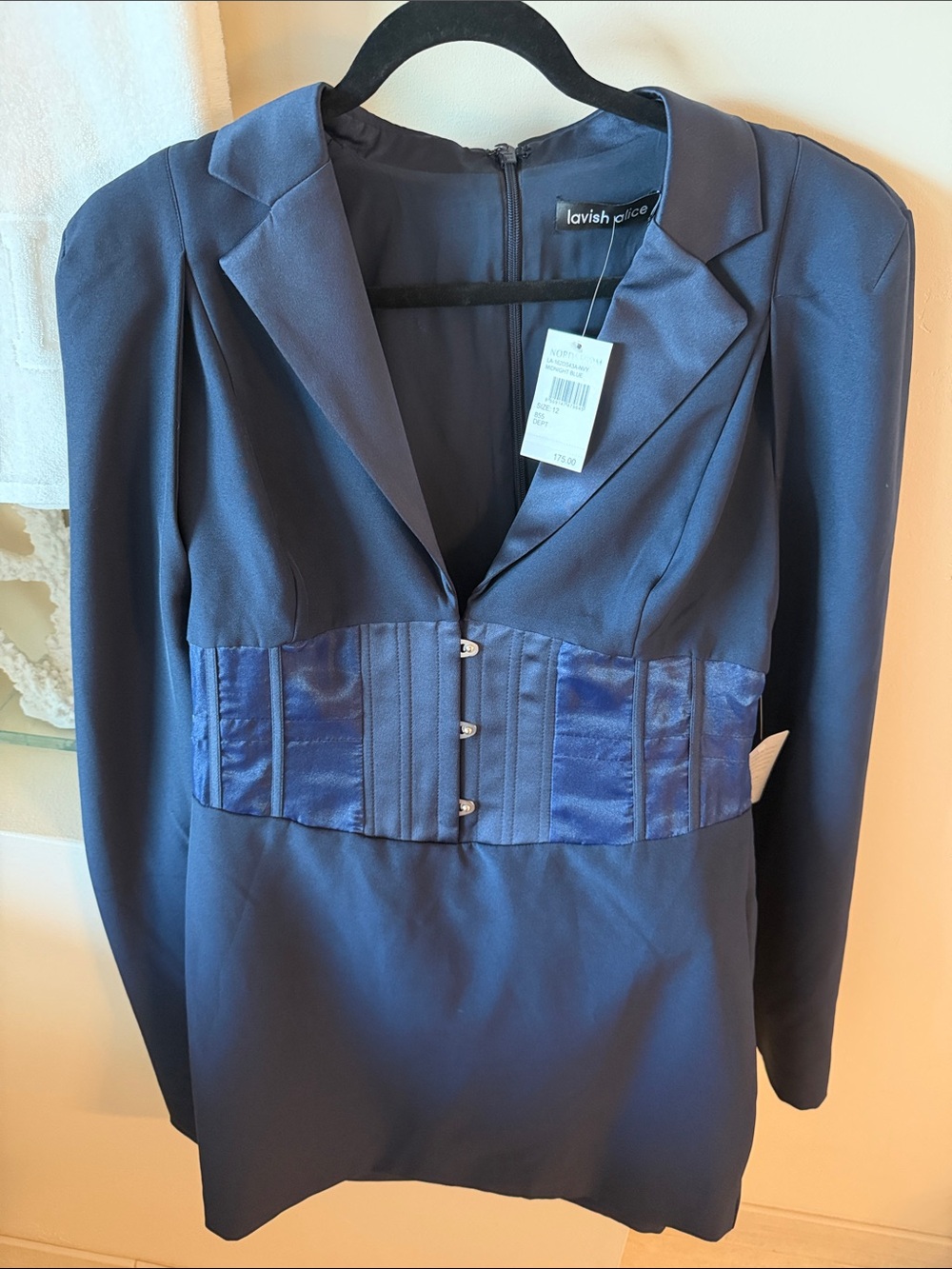 Lavish Alice Navy Blazer with Satin Waist Panel